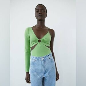 Zara Green Asymmetrical Cutout Bodysuit